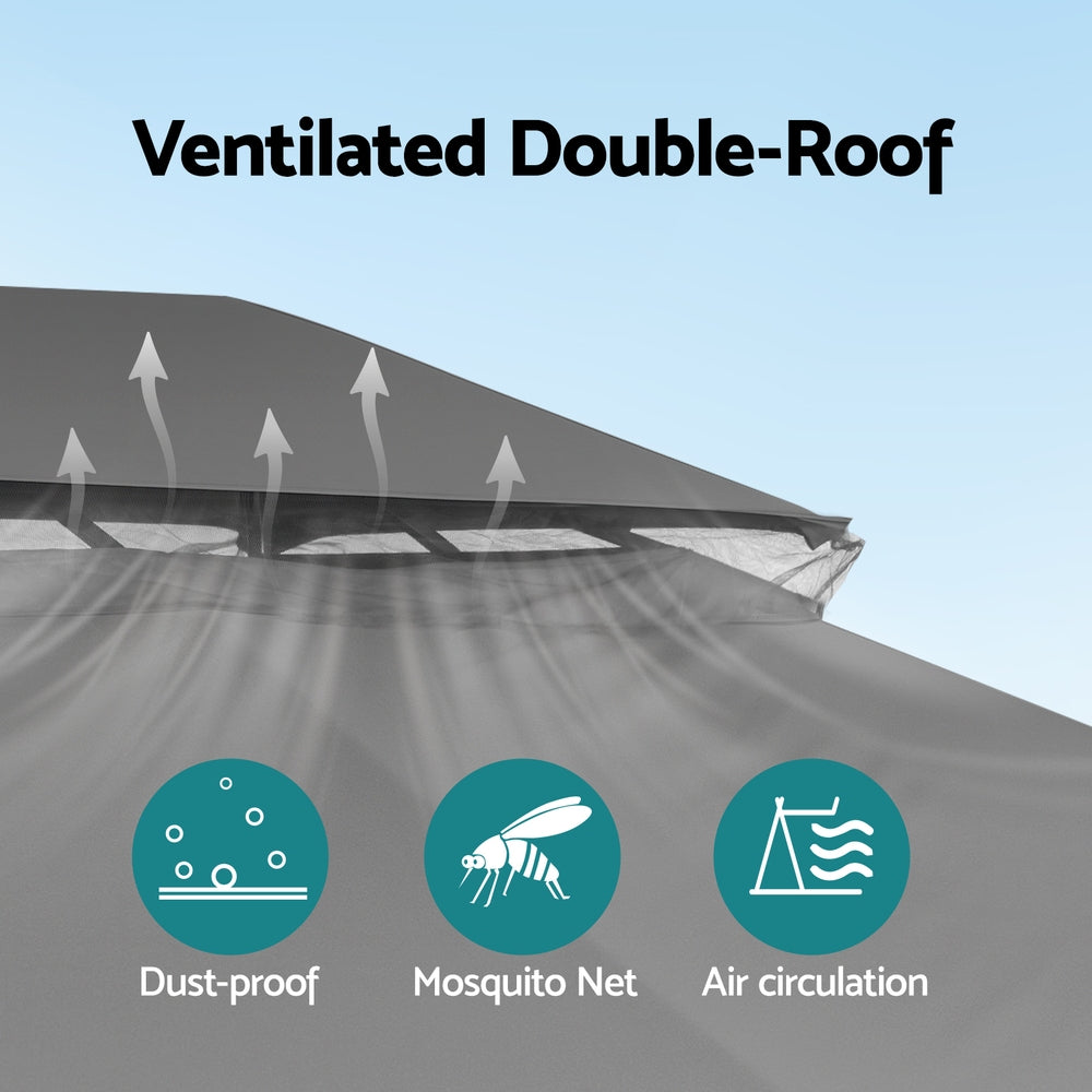 Instahut Gazebo 3x4m Canopy Outdoor Steel Frame Patio Tent Curtains Marquee Grey-4