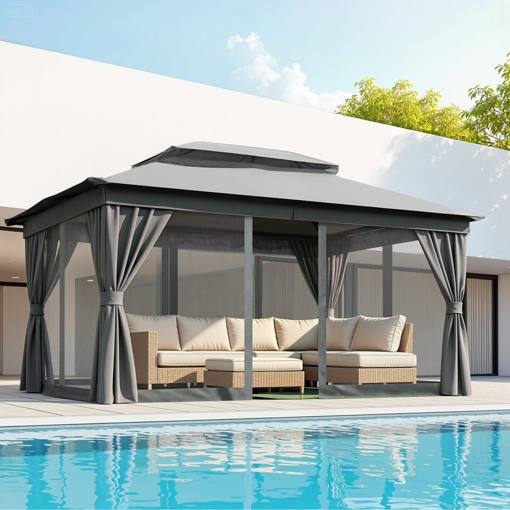 Instahut Gazebo 3x4m Canopy Outdoor Steel Frame Patio Tent Curtains Marquee Grey-6