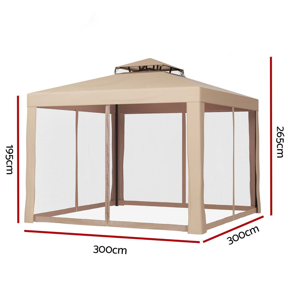 Instahut Gazebo Marquee 3m Outdoor Event Tent Camping Party Mesh Wall Canopy Brown-1