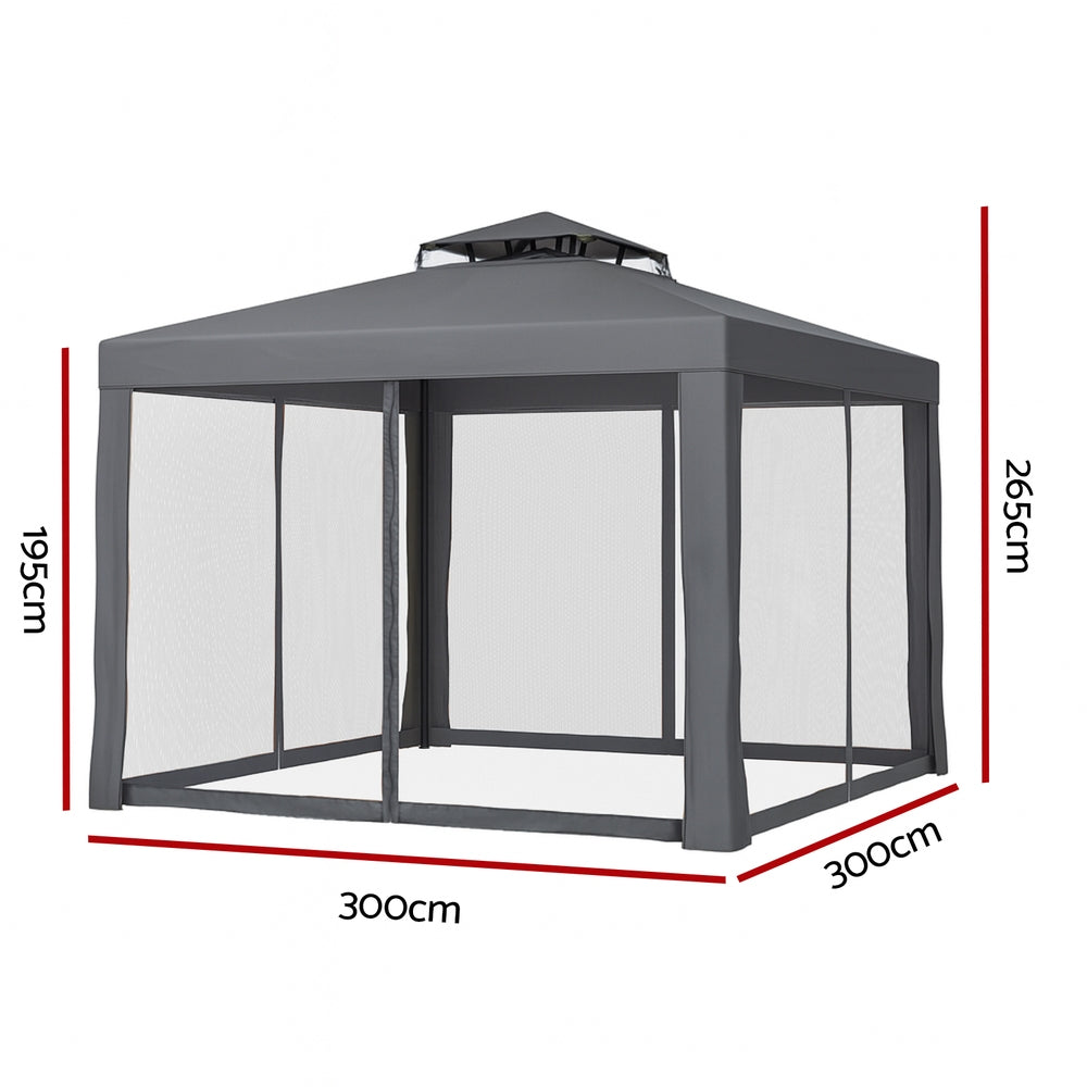 Instahut Gazebo Marquee 3m Outdoor Event Tent Camping Party Mesh Wall Canopy Grey-1