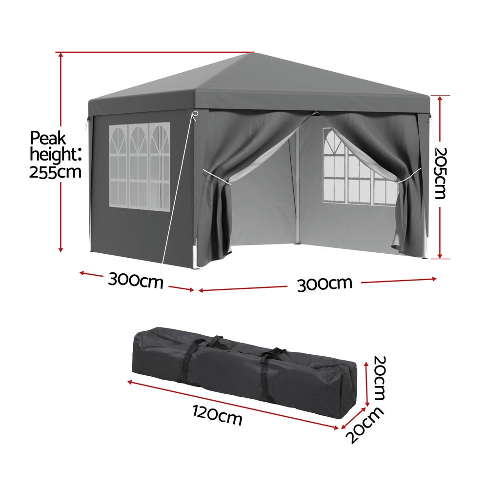 Instahut Gazebo 3x3 Pop Up Marquee Folding Tent Wedding Gazebos Camping Outdoor Shade Canopy Gray-1