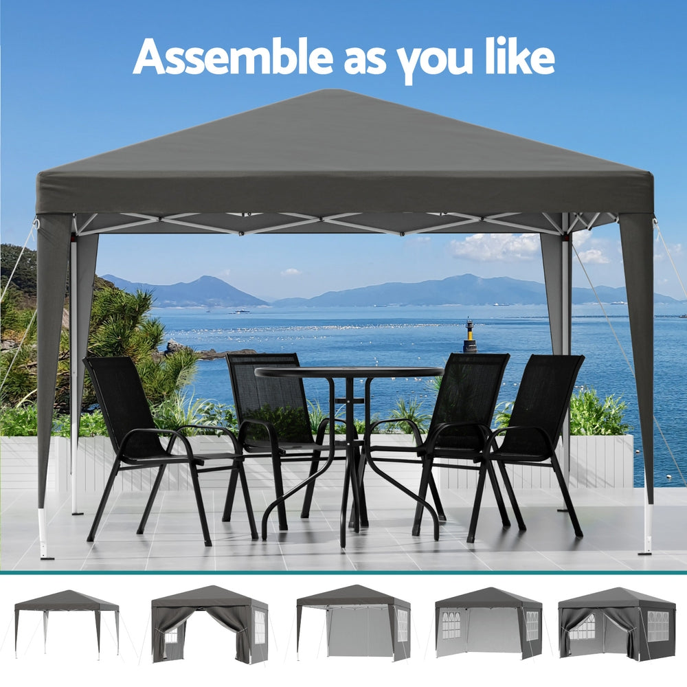 Instahut Gazebo 3x3 Pop Up Marquee Folding Tent Wedding Gazebos Camping Outdoor Shade Canopy Gray-4