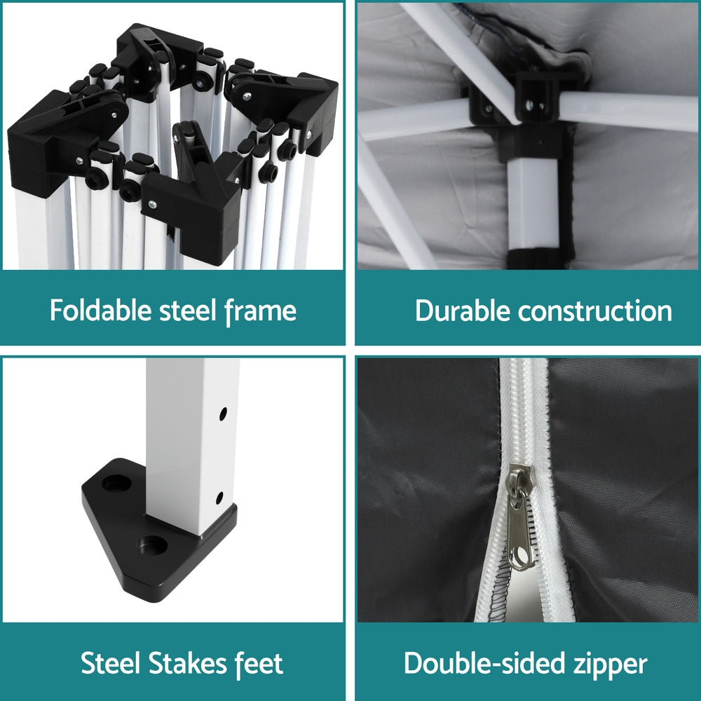 Instahut Gazebo 3x3 Pop Up Marquee Folding Tent Wedding Gazebos Camping Outdoor Shade Canopy Gray-5