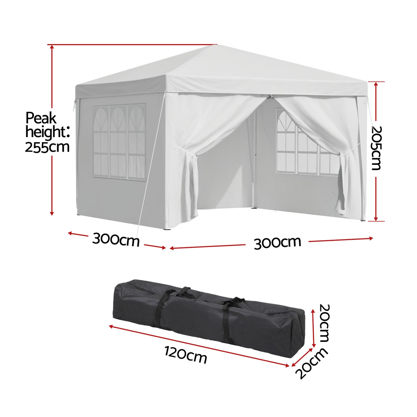 Instahut Gazebo 3x3 Pop Up Marquee Folding Tent Wedding Gazebos Camping Outdoor Canopy White-1