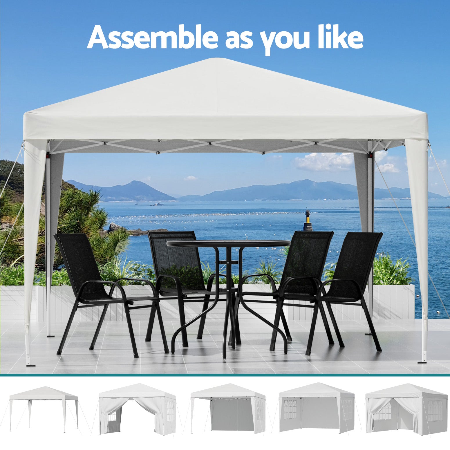 Instahut Gazebo 3x3 Pop Up Marquee Folding Tent Wedding Gazebos Camping Outdoor Canopy White-4