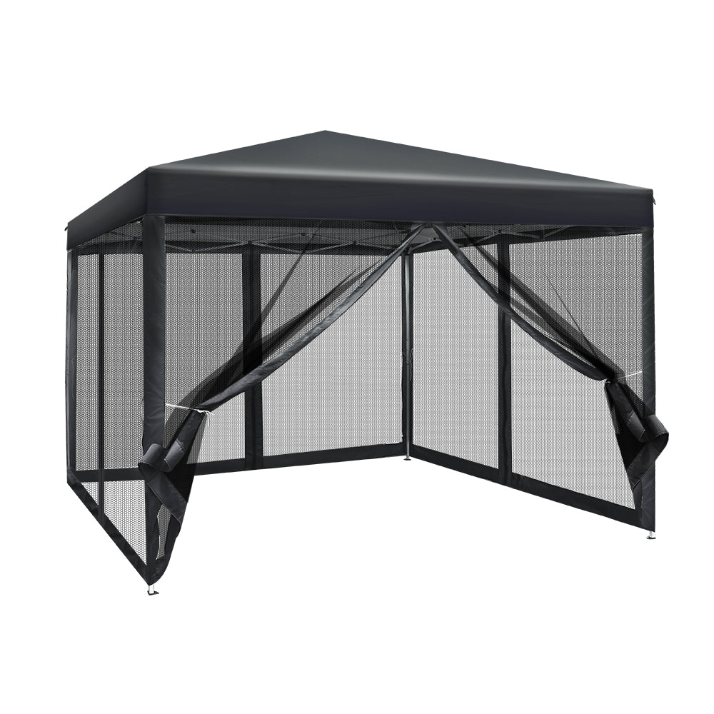 Instahut Gazebo Pop Up Marquee 3x3m Wedding Party Outdoor Camping Tent Canopy Shade Mesh Wall Black-0