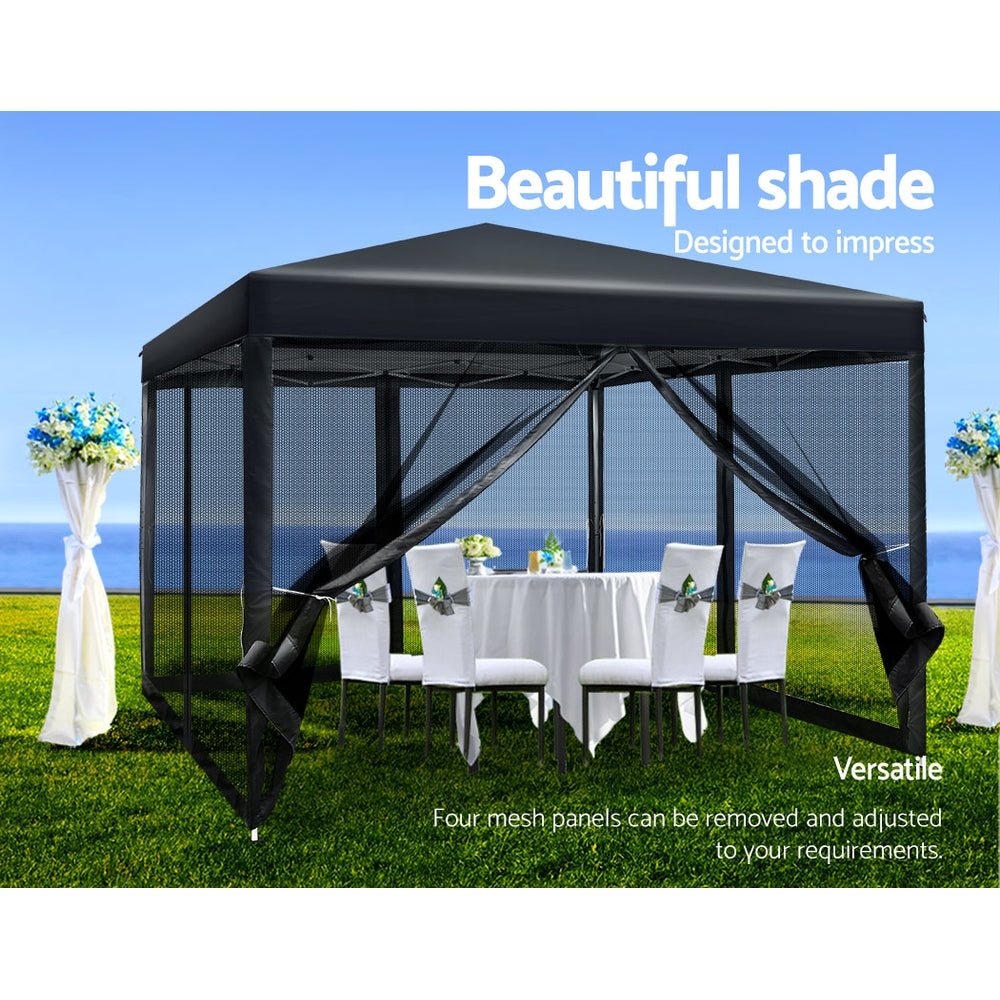 Instahut Gazebo Pop Up Marquee 3x3m Wedding Party Outdoor Camping Tent Canopy Shade Mesh Wall Black-4