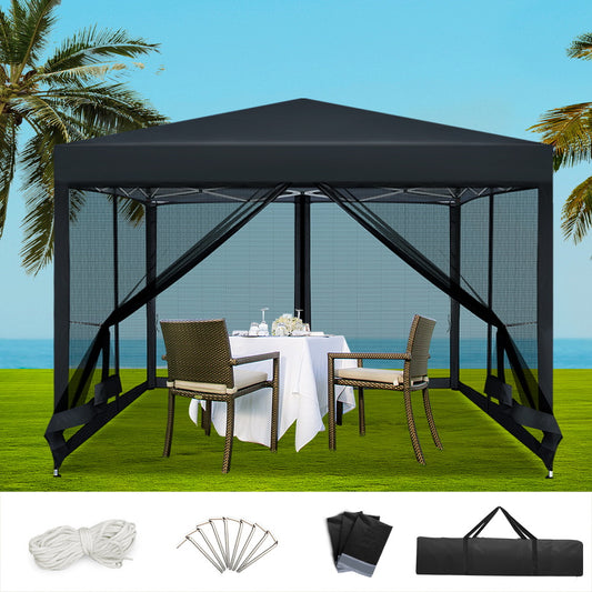 Instahut Gazebo Pop Up Marquee 3x3m Wedding Party Outdoor Camping Tent Canopy Shade Mesh Wall Black-0
