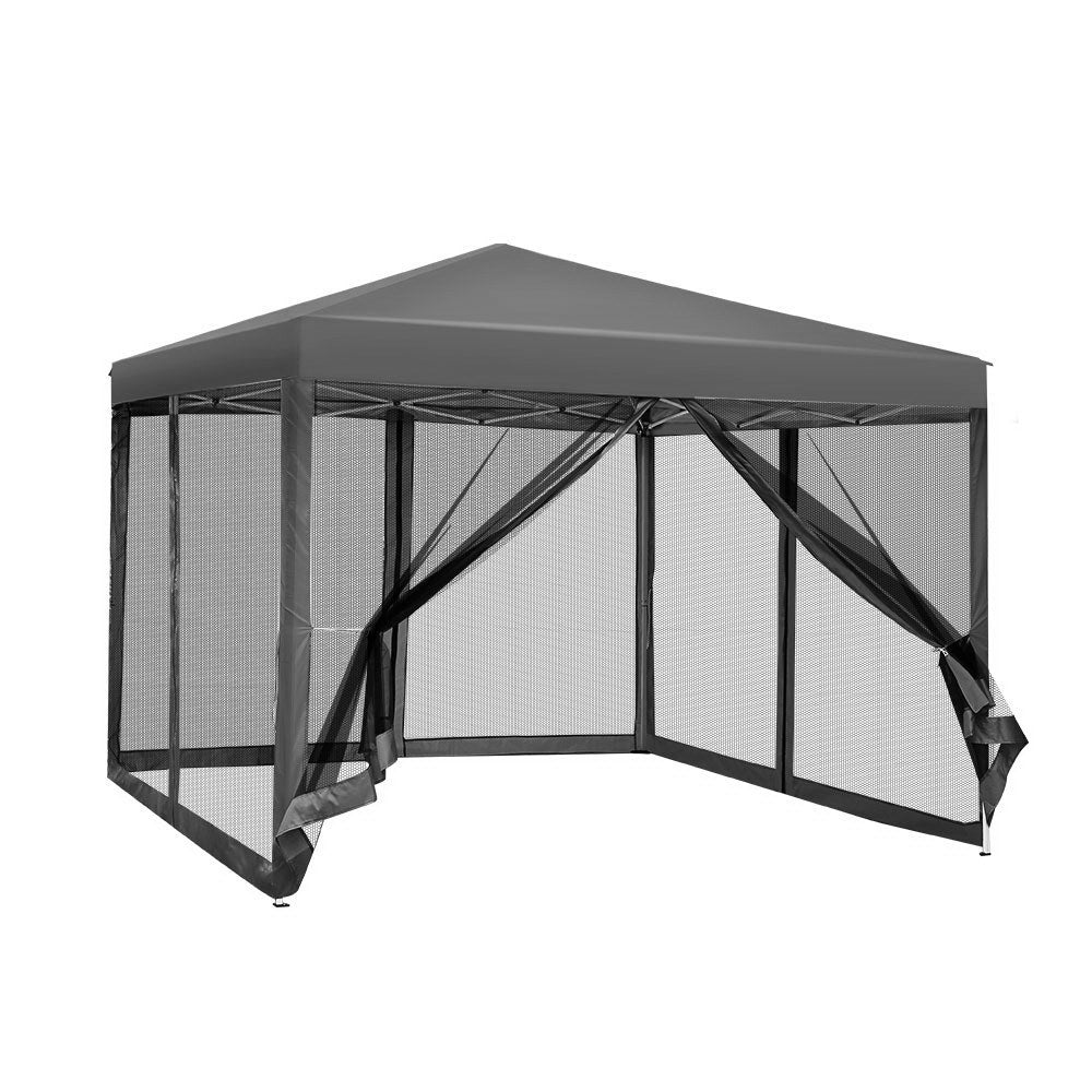 Instahut Gazebo Pop Up Marquee 3x3m Wedding Party Outdoor Camping Tent Canopy Shade Mesh Wall Grey-6