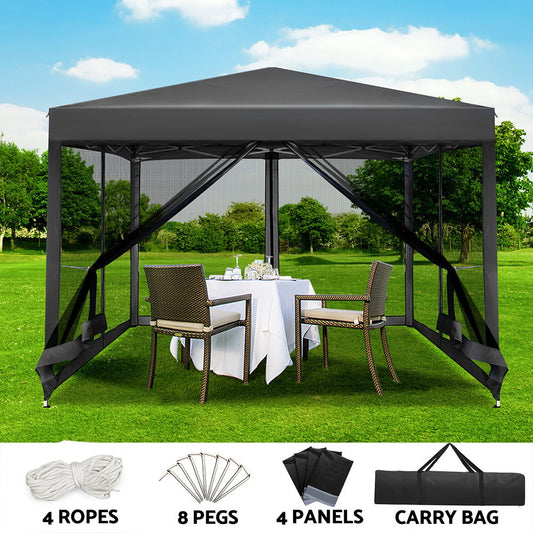 Instahut Gazebo Pop Up Marquee 3x3m Wedding Party Outdoor Camping Tent Canopy Shade Mesh Wall Grey-0