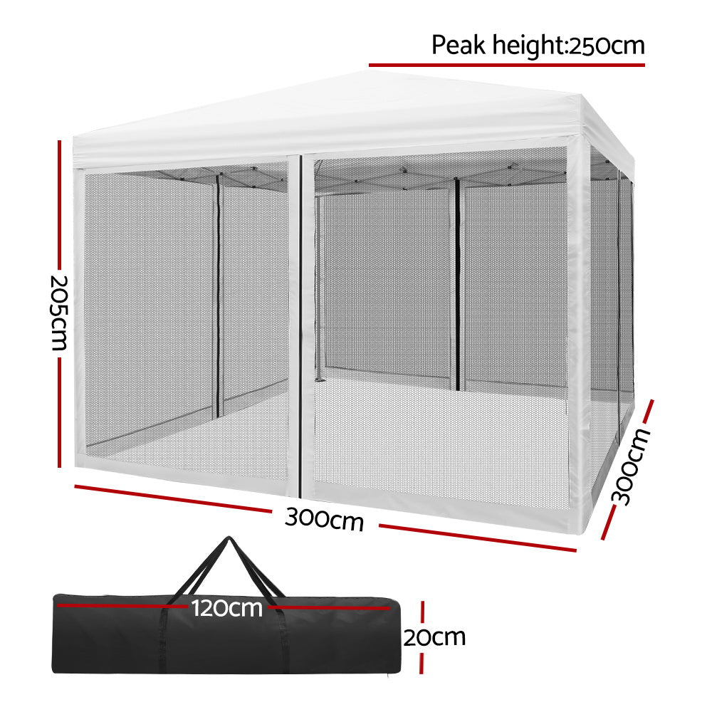 Instahut Gazebo Pop Up Marquee 3x3m Wedding Party Outdoor Camping Tent Canopy Shade Mesh Wall White-1