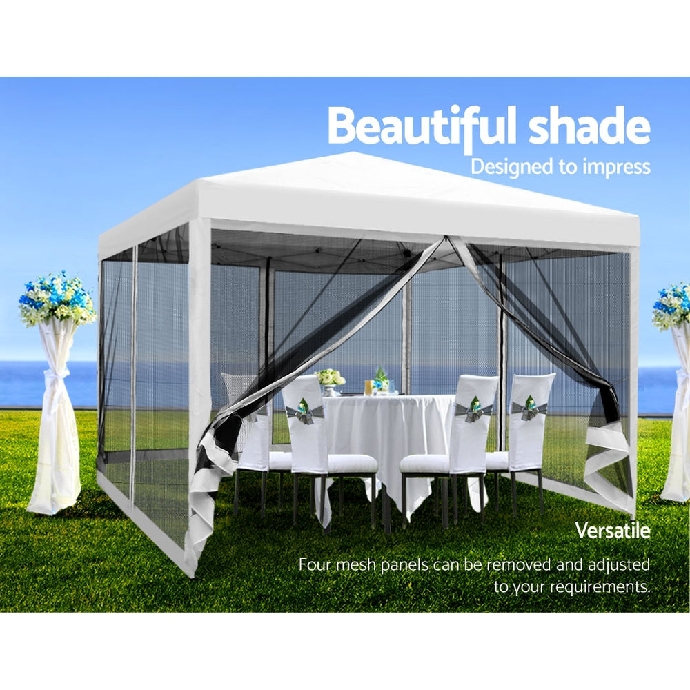 Instahut Gazebo Pop Up Marquee 3x3m Wedding Party Outdoor Camping Tent Canopy Shade Mesh Wall White-4