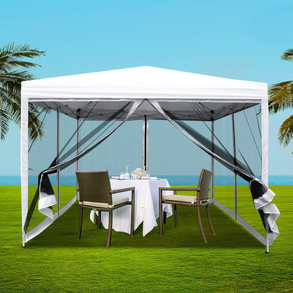 Instahut Gazebo Pop Up Marquee 3x3m Wedding Party Outdoor Camping Tent Canopy Shade Mesh Wall White-7