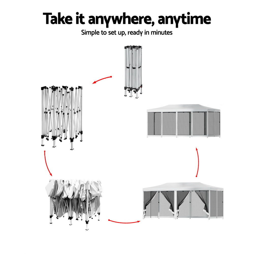 Instahut Gazebo Pop Up Marquee 3x6m Wedding Party Outdoor Camping Tent Canopy Shade Mesh Wall White-5