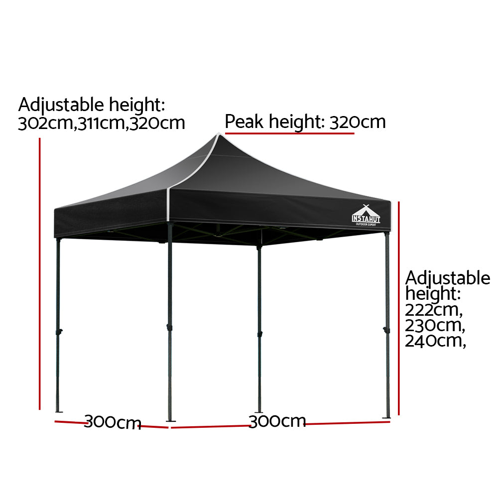 Instahut Gazebo Pop Up Marquee 3x3m Folding Tent Wedding Outdoor Camping Canopy Gazebos Shade Black-1