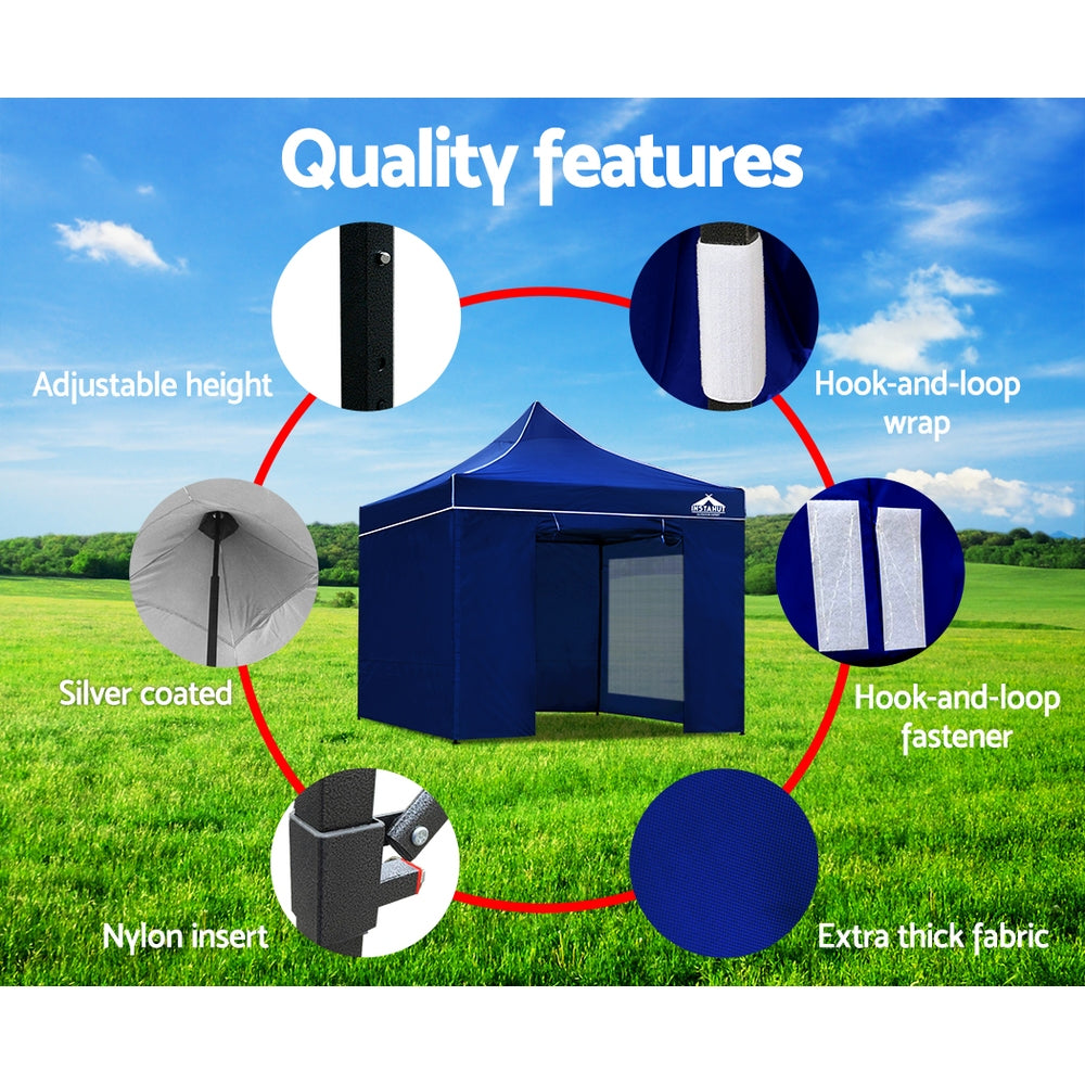 Instahut Gazebo Pop Up Marquee 3x3 Folding Tent Outdoor Camping 500D Oxford Blue-6