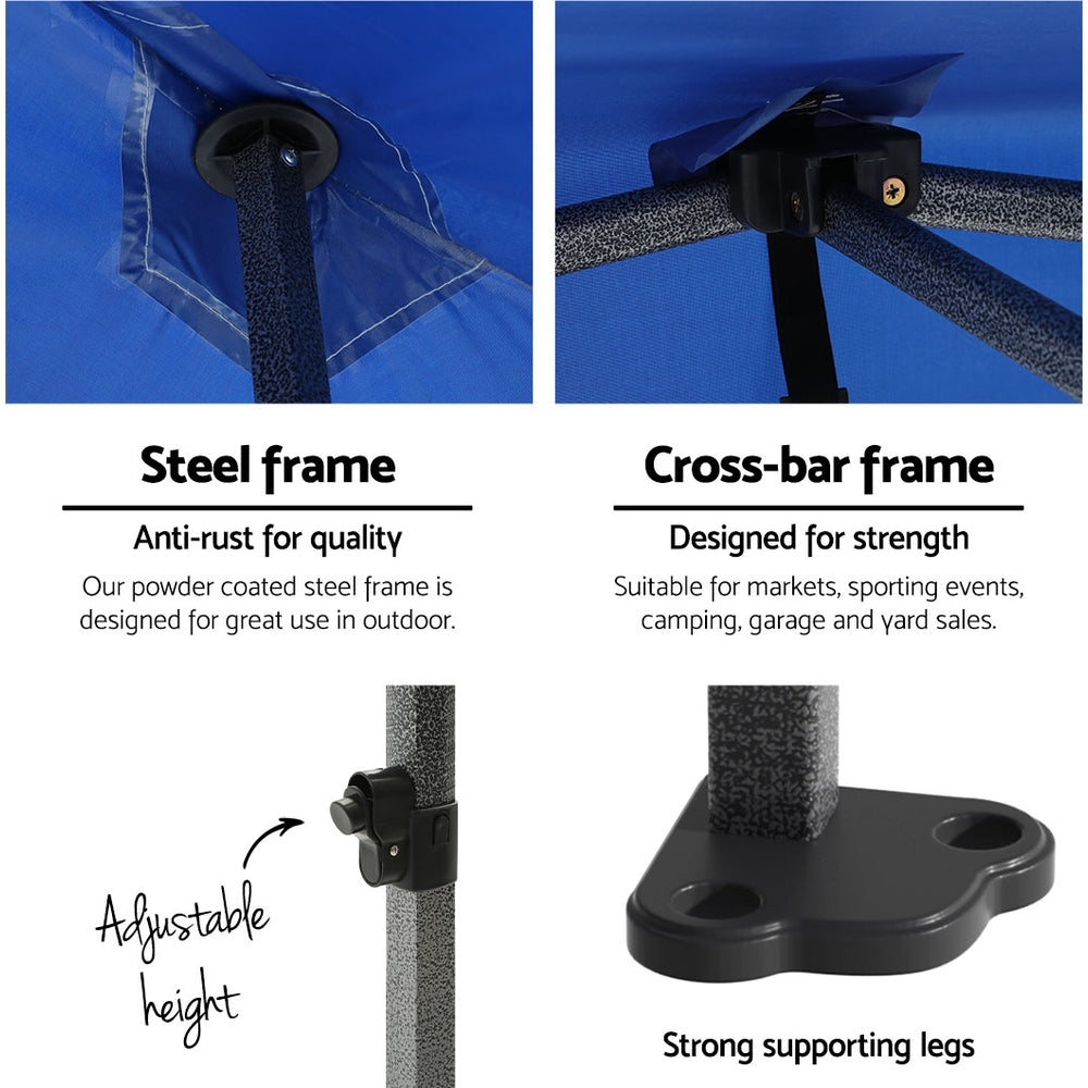 Instahut Gazebo Pop Up 3x3m w/Base Podx4 Marquee Folding Outdoor Wedding Camping Tent Shade Canopy Blue-3