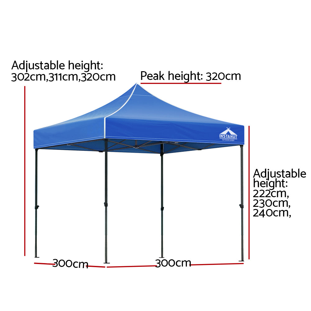 Instahut Gazebo Pop Up 3x3m w/Base Podx4 Marquee Folding Outdoor Wedding Camping Tent Shade Canopy Blue-1