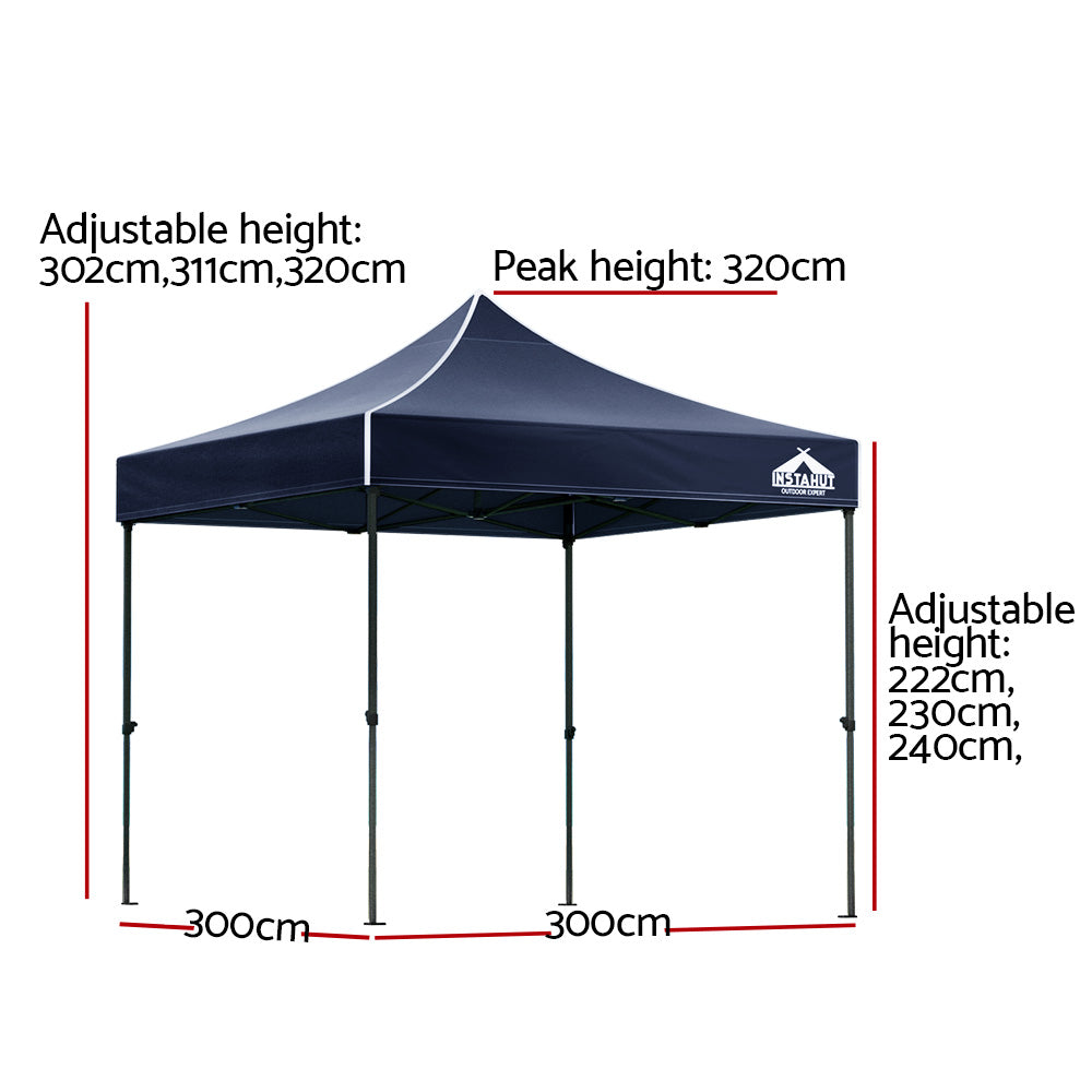 Instahut Gazebo Pop Up Marquee 3x3m Folding Tent Wedding Outdoor Camping Canopy Gazebos Shade Navy-1