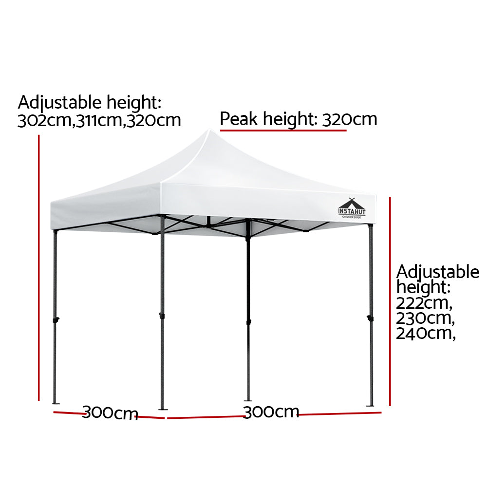 Instahut Gazebo Pop Up 3x3m w/Base Podx4 Marquee Folding Outdoor Wedding Camping Tent Shade Canopy White-1