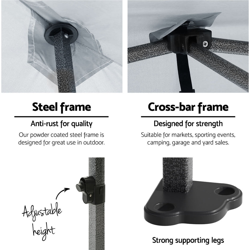 Instahut Gazebo Pop Up 3x3m w/Base Podx4 Marquee Folding Outdoor Wedding Camping Tent Shade Canopy White-3