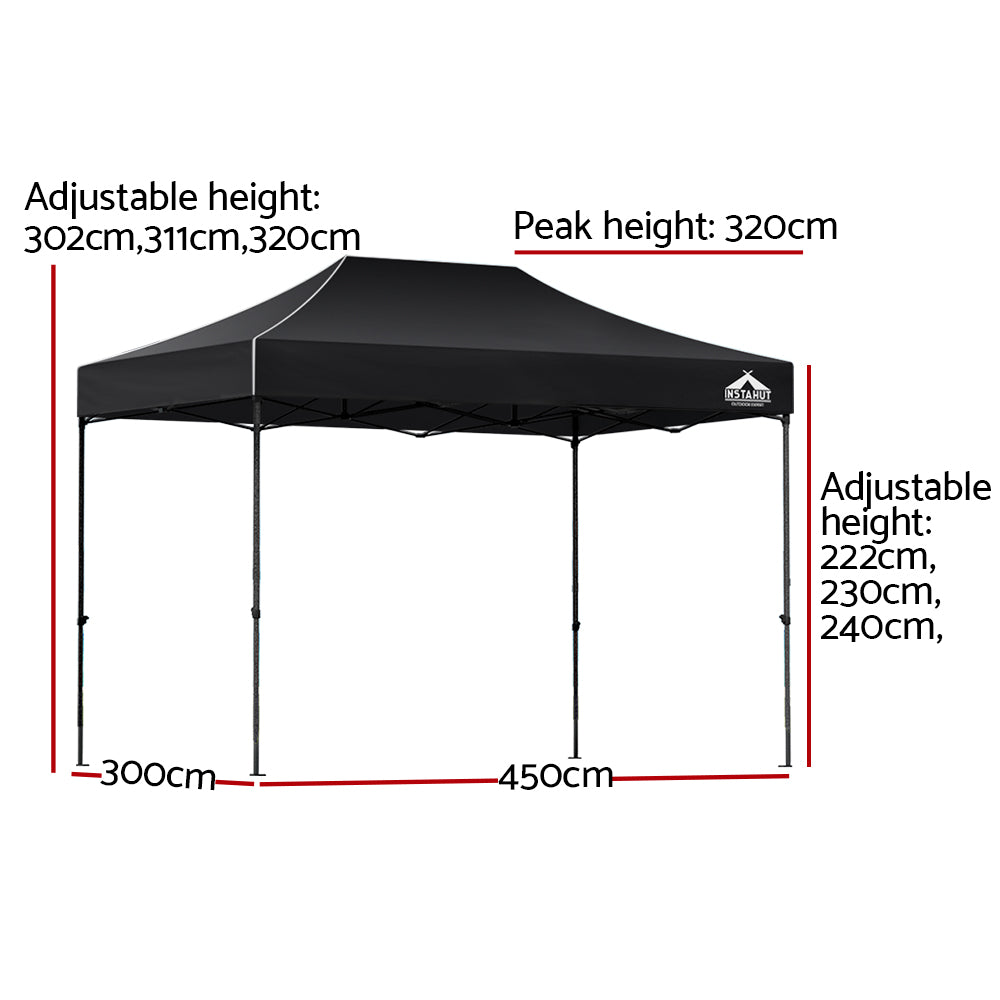 Instahut Gazebo Pop Up Marquee 3x4.5 Folding Tent 500D Wedding Camping Black-1