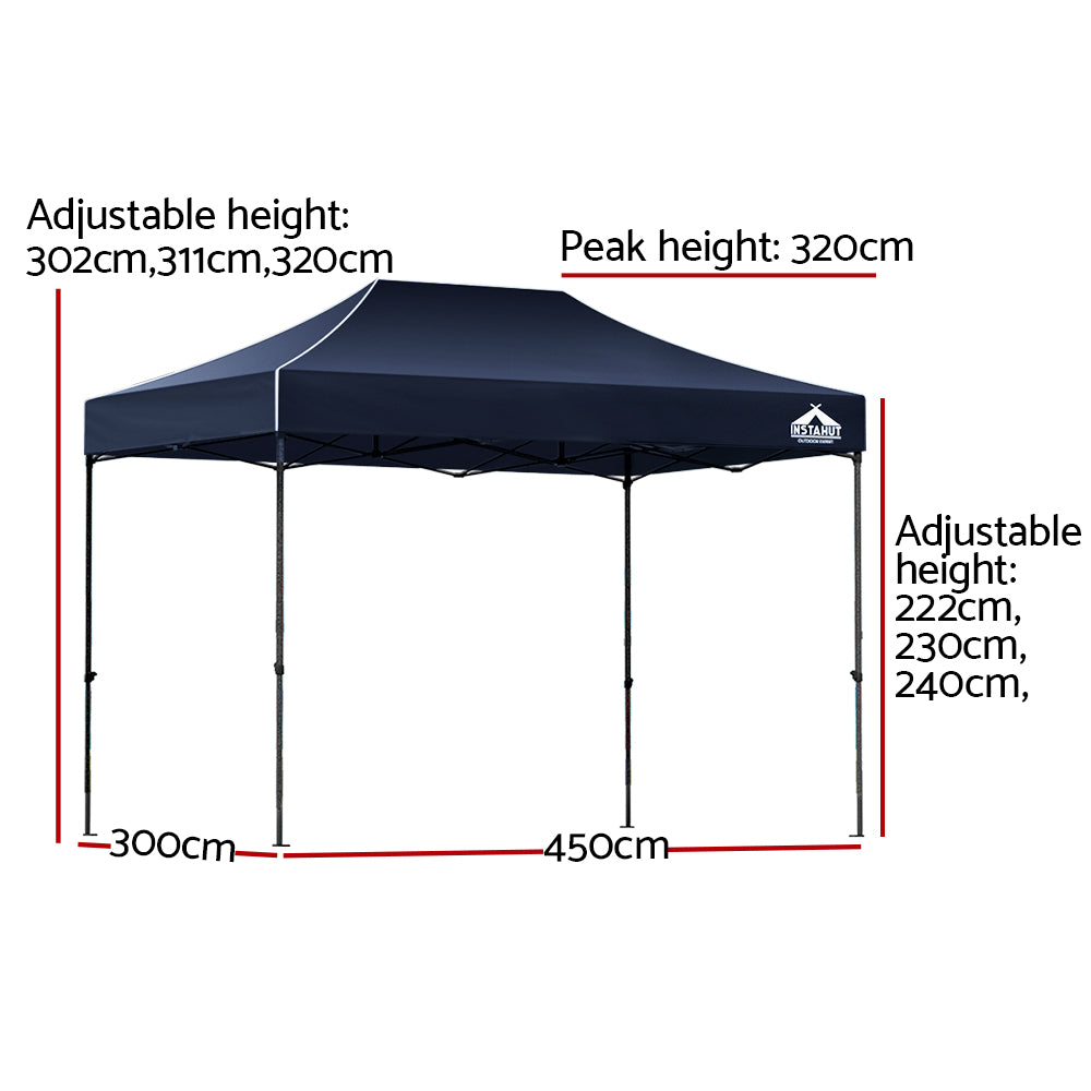 Instahut Gazebo Pop Up Marquee 3x4.5m Folding Tent Camping 500D Oxford Navy-1