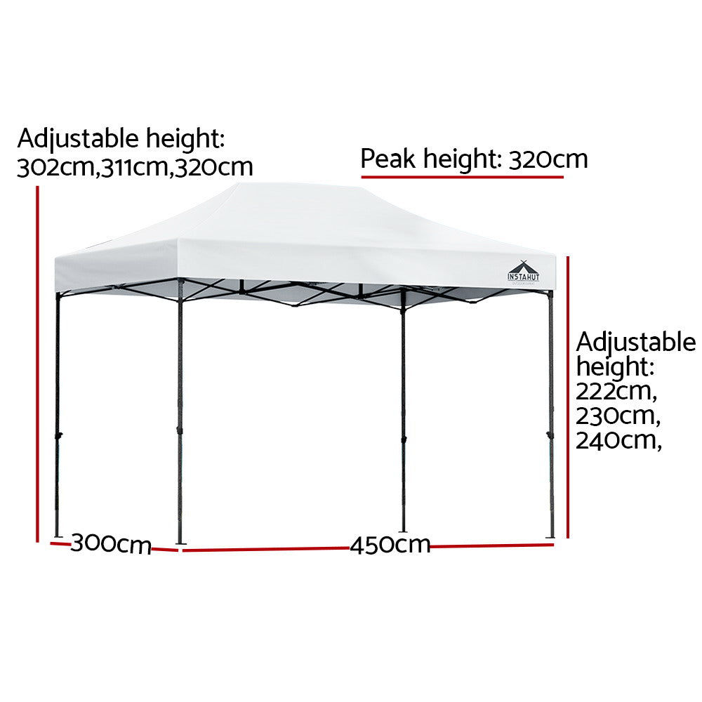 Instahut Gazebo Pop Up 3x4.5m w/Base Podx4 Marquee Folding Outdoor Wedding Camping Tent Shade Canopy White-1