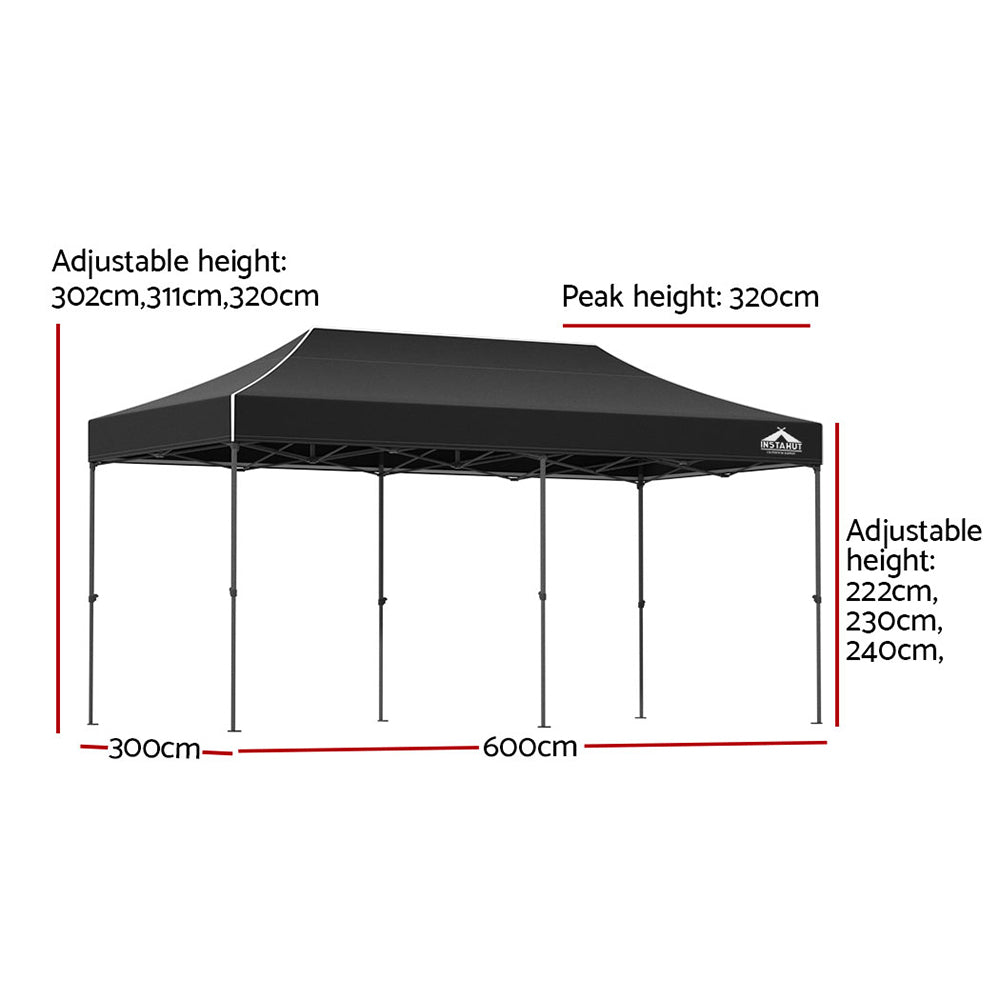 Instahut Gazebo Pop Up Marquee 3x6 Folding Tent Wedding 500D Camping Black-1