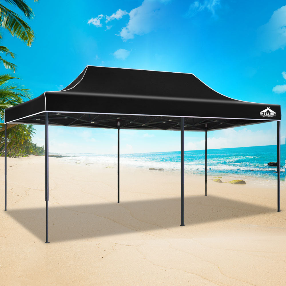 Instahut Gazebo Pop Up Marquee 3x6 Folding Tent Wedding 500D Camping Black-6