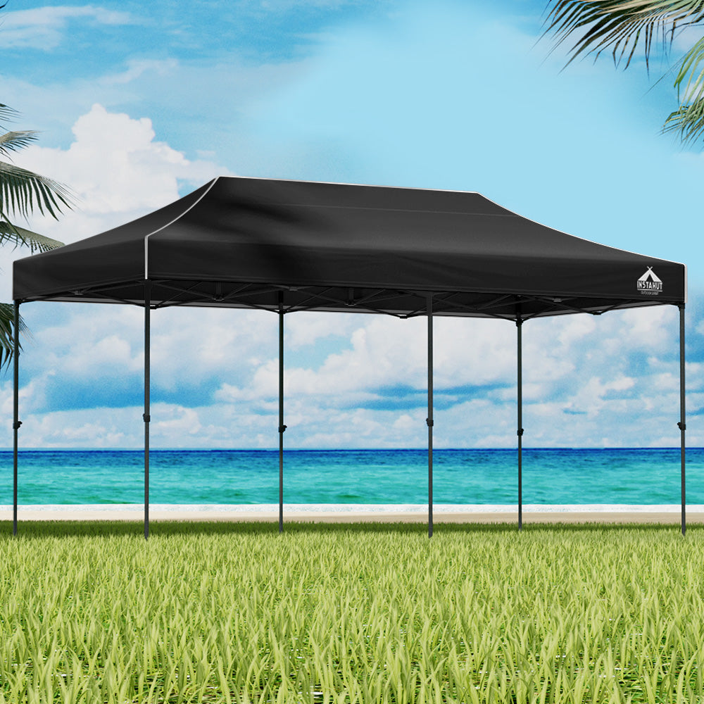 Instahut Gazebo Pop Up Marquee 3x6 Folding Tent Wedding 500D Camping Black-7