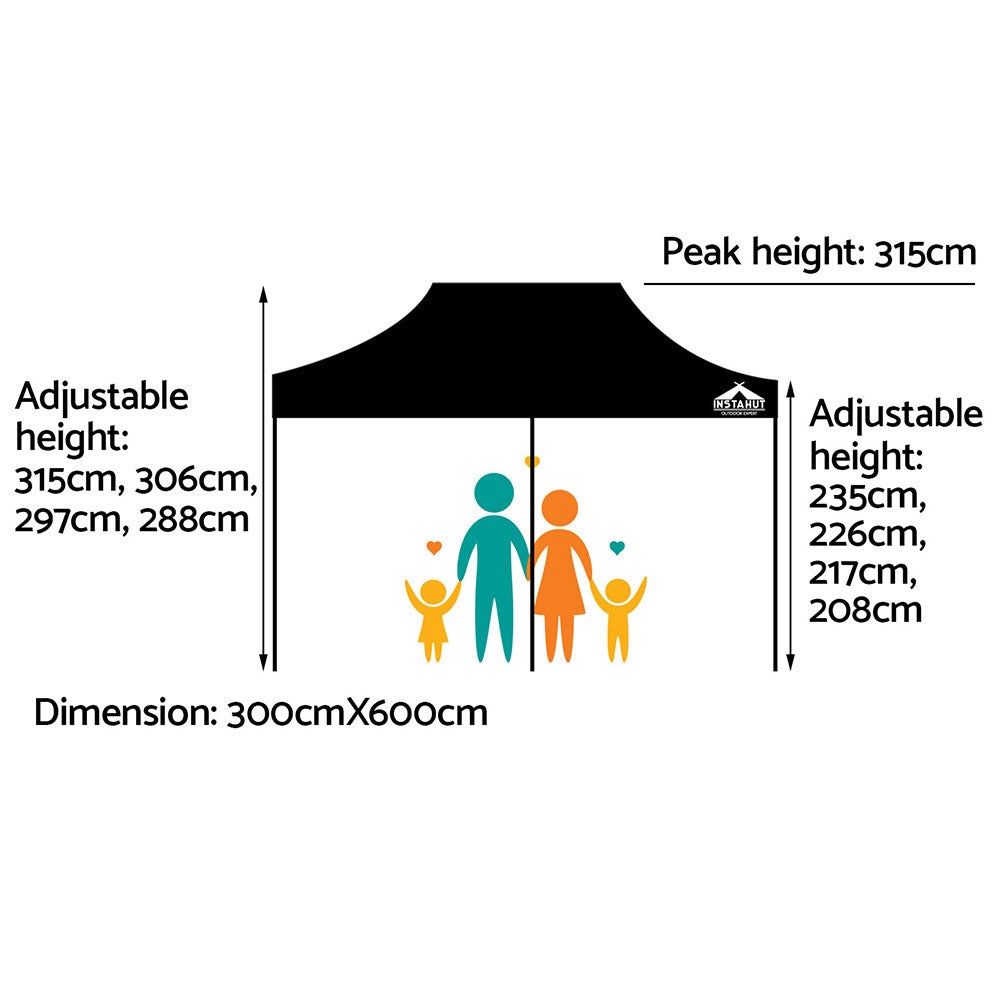 Instahut Gazebo Pop Up Marquee 3x6 Folding Outdoor 500D Tent Base Pod Black-1