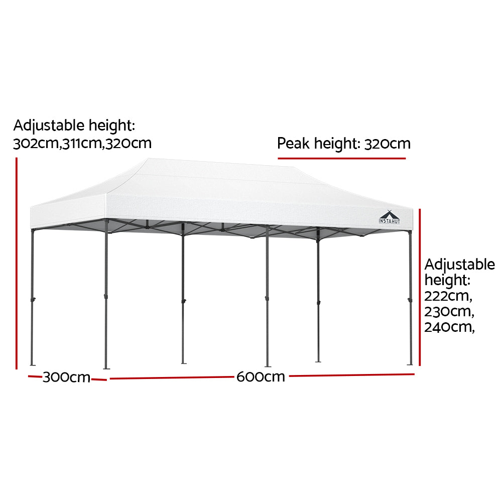 Instahut Gazebo Pop Up Marquee 3x6 Folding Tent Wedding 500D Oxford Fabric White-1