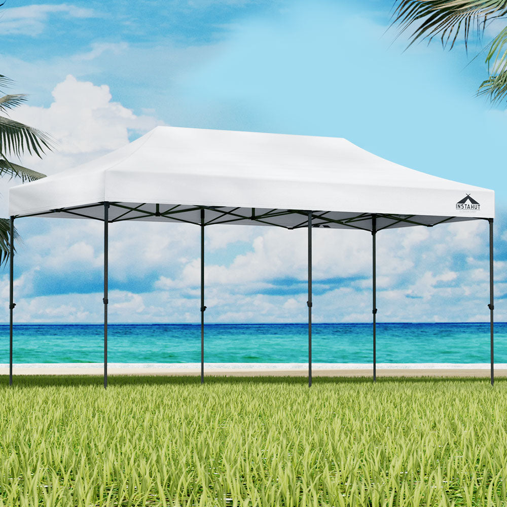 Instahut Gazebo Pop Up Marquee 3x6 Folding Tent Wedding 500D Oxford Fabric White-7