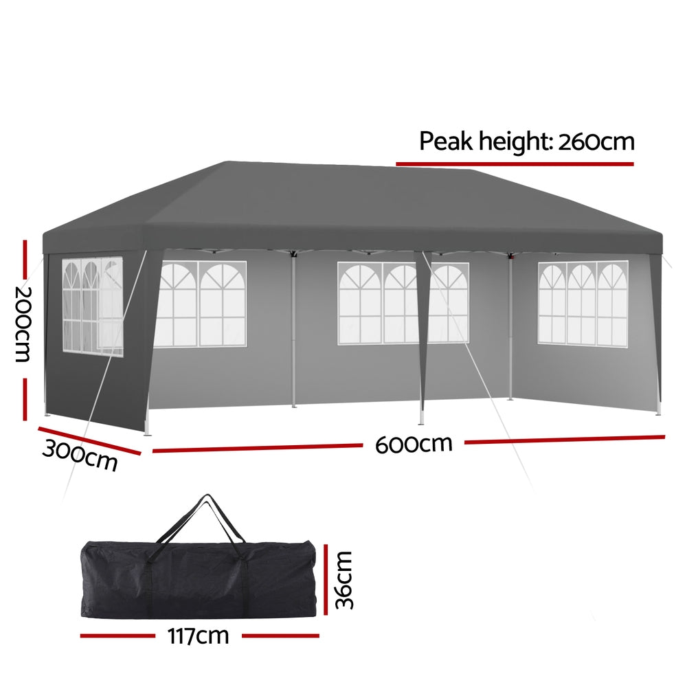 Instahut Gazebo 3x6m Pop Up Marquee Wedding Party Outdoor Camping Canopy Grey-1