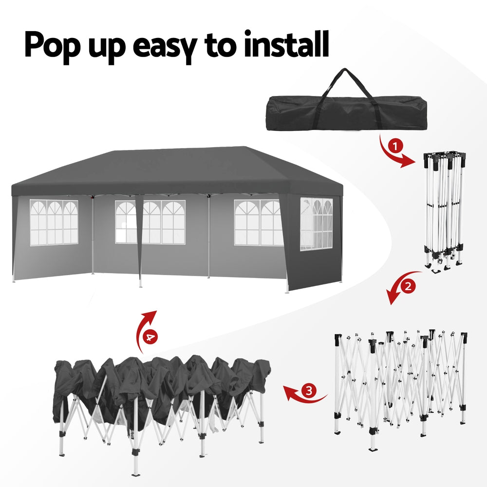 Instahut Gazebo 3x6m Pop Up Marquee Wedding Party Outdoor Camping Canopy Grey-4