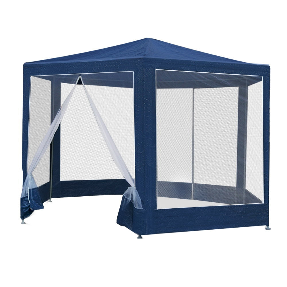 Instahut Gazebo?2x2m Marquee Wedding Party Tent Outdoor Camping Mesh Wall Canopy Shade Gazebos Navy-2