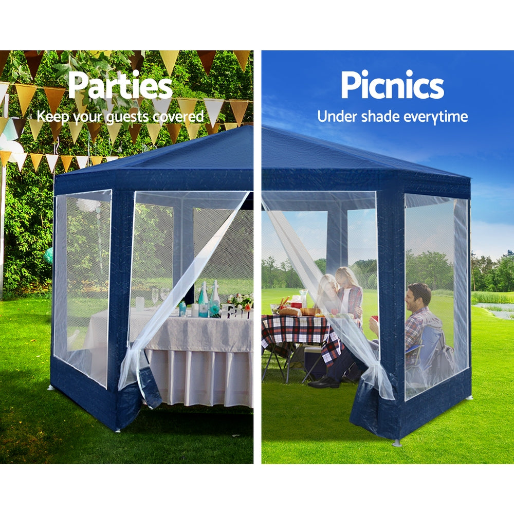 Instahut Gazebo?2x2m Marquee Wedding Party Tent Outdoor Camping Mesh Wall Canopy Shade Gazebos Navy-3