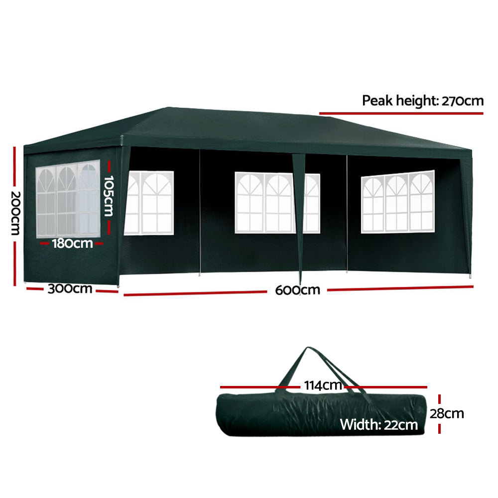 Instahut Gazebo 3x6m Marquee Wedding Party Tent Outdoor Camping Side Wall Canopy 4 Panel Green-1