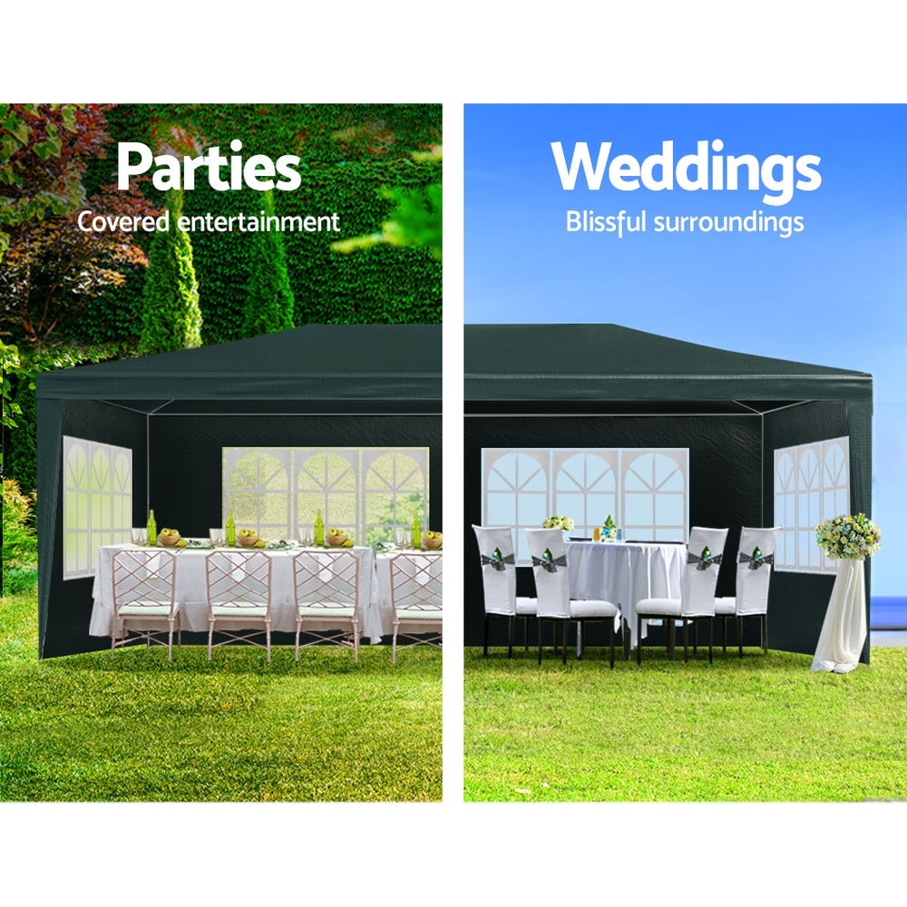 Instahut Gazebo 3x6m Marquee Wedding Party Tent Outdoor Camping Side Wall Canopy 4 Panel Green-3