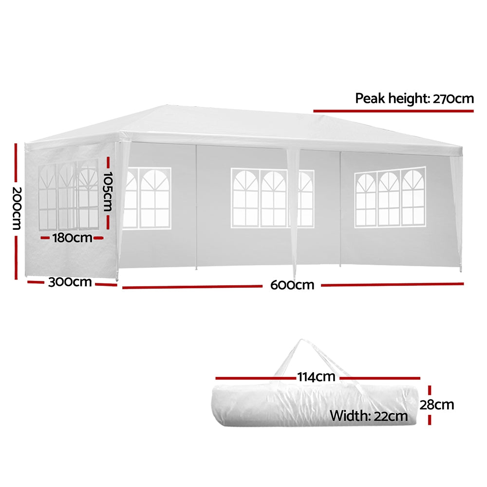 Instahut Gazebo 3x6m Marquee Wedding Party Tent Outdoor Camping Side Wall Canopy 4 Panel White-1