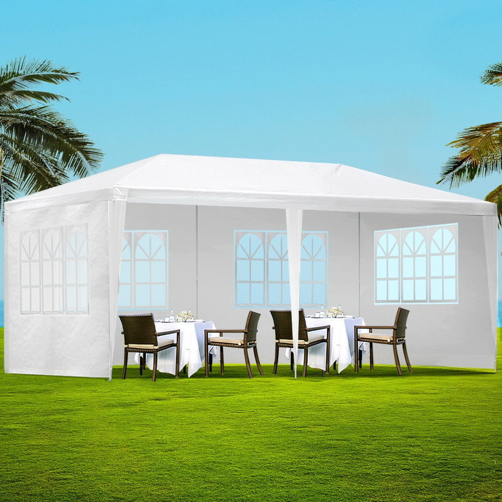 Instahut Gazebo 3x6m Marquee Wedding Party Tent Outdoor Camping Side Wall Canopy 4 Panel White-7