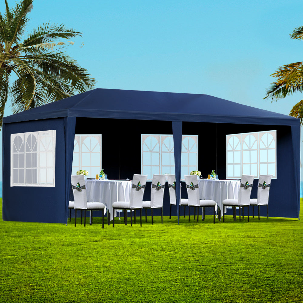 Instahut Gazebo 3x6m Marquee Wedding Party Tent Outdoor Camping Side Wall Canopy 6 Panel Blue-0