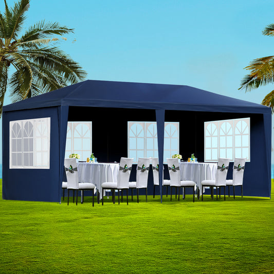 Instahut Gazebo 3x6m Marquee Wedding Party Tent Outdoor Camping Side Wall Canopy 6 Panel Blue-0