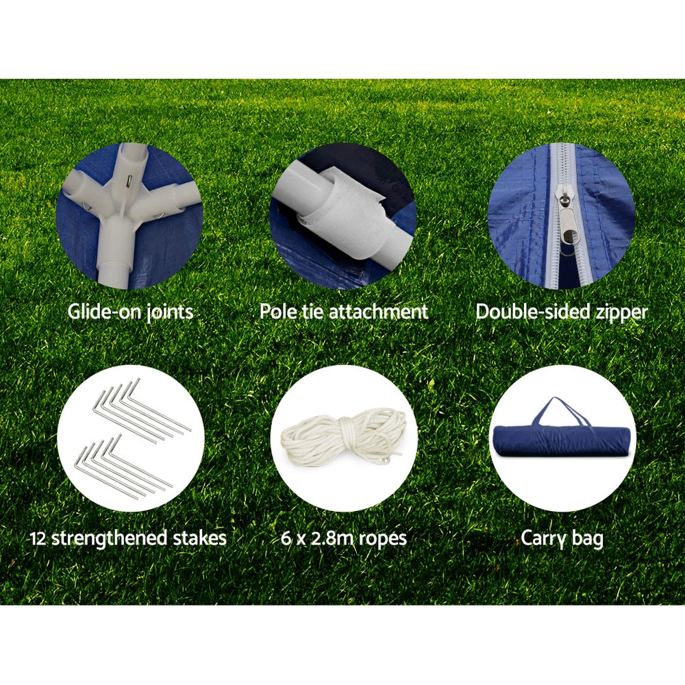 Instahut Gazebo 3x6m Marquee Wedding Party Tent Outdoor Camping Side Wall Canopy 6 Panel Blue-5