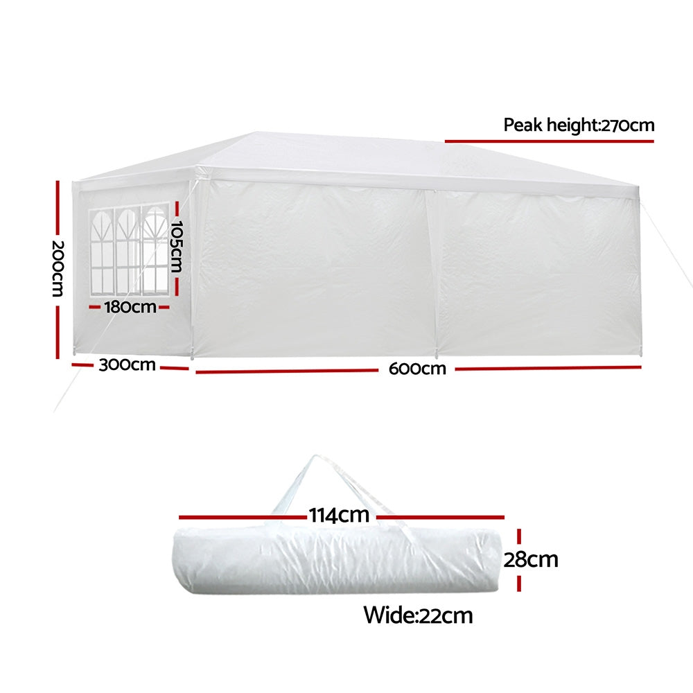 Instahut Gazebo 3x6m Marquee Wedding Party Tent Outdoor Camping Side Wall Canopy 6 Panel White-1