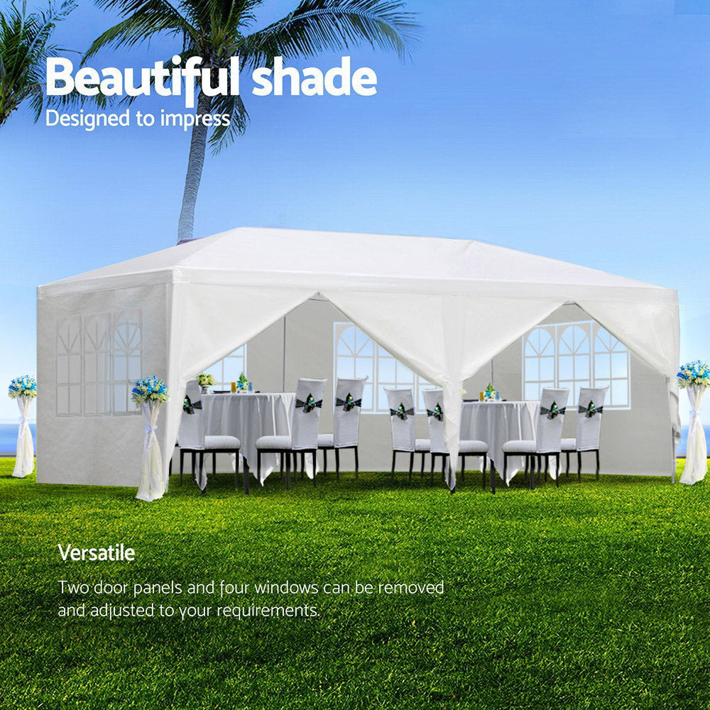 Instahut Gazebo 3x6m Marquee Wedding Party Tent Outdoor Camping Side Wall Canopy 6 Panel White-4