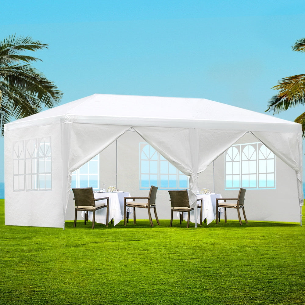 Instahut Gazebo 3x6m Marquee Wedding Party Tent Outdoor Camping Side Wall Canopy 6 Panel White-7