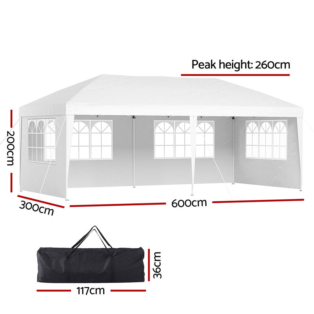 Instahut Gazebo Pop Up Marquee 3x6m Wedding Party Outdoor Camping Tent Canopy Side Wall White-1