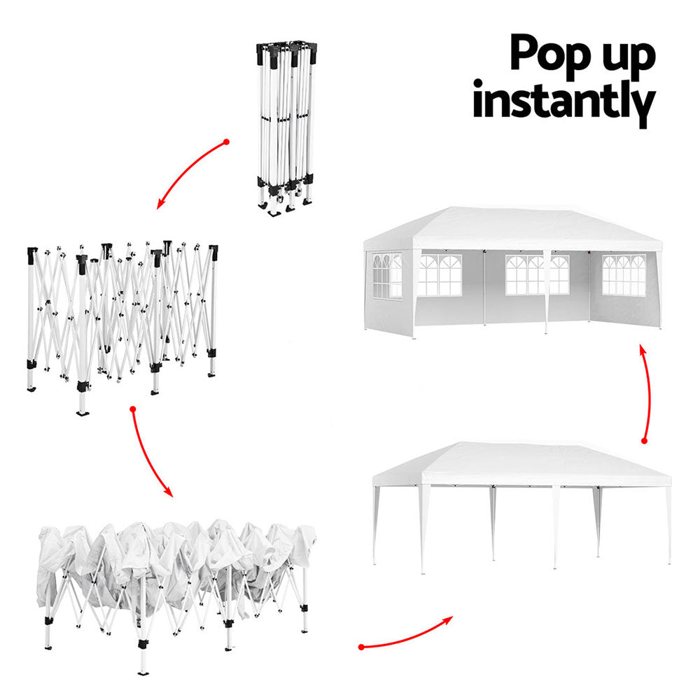 Instahut Gazebo Pop Up Marquee 3x6m Wedding Party Outdoor Camping Tent Canopy Side Wall White-4